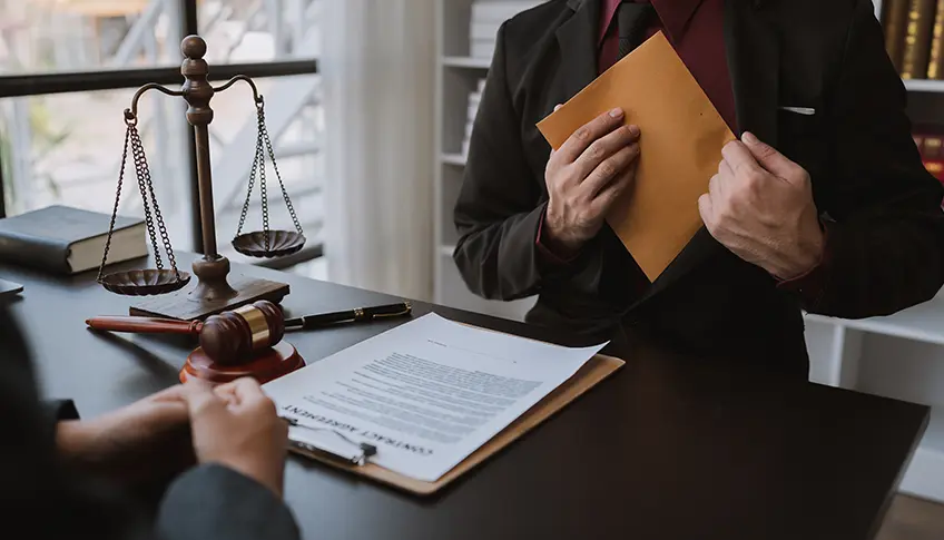 Attorney preparing trial exhibits and a case timeline