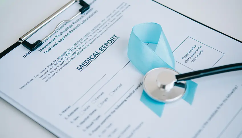 Medical records report and stethoscope representing clinical documentation