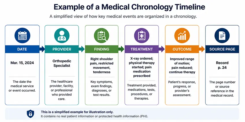 Timeline graphic showing sequenced medical treatment events